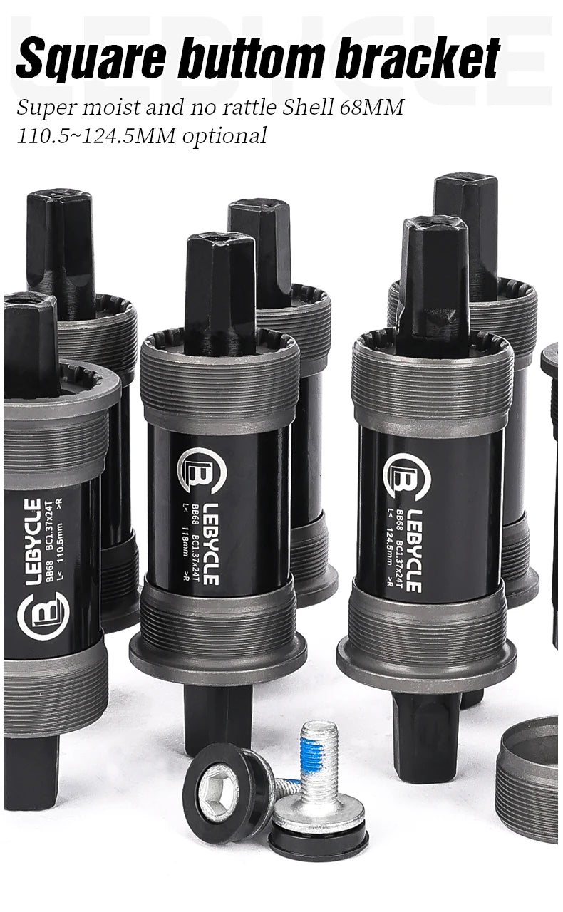 LEBYCLE MTB Road Bicycle Square Bottom Bracket BB68 Threaded Bottom Bracket Bike Hollow Axle 113/120/122.5/124.5/126mm