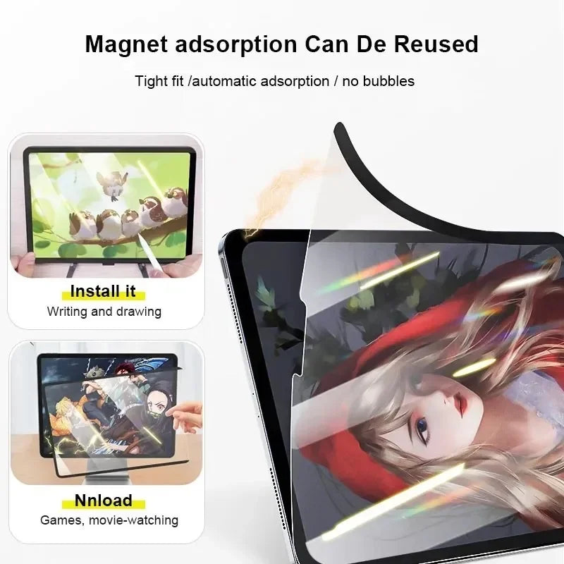 Paper Feel Reusable Magnetic Screen Protector For Samsung Galaxy Tab A9 A8 S6 Lite S7 S8 S9 FE Plus Matte Frosted Writing Film
