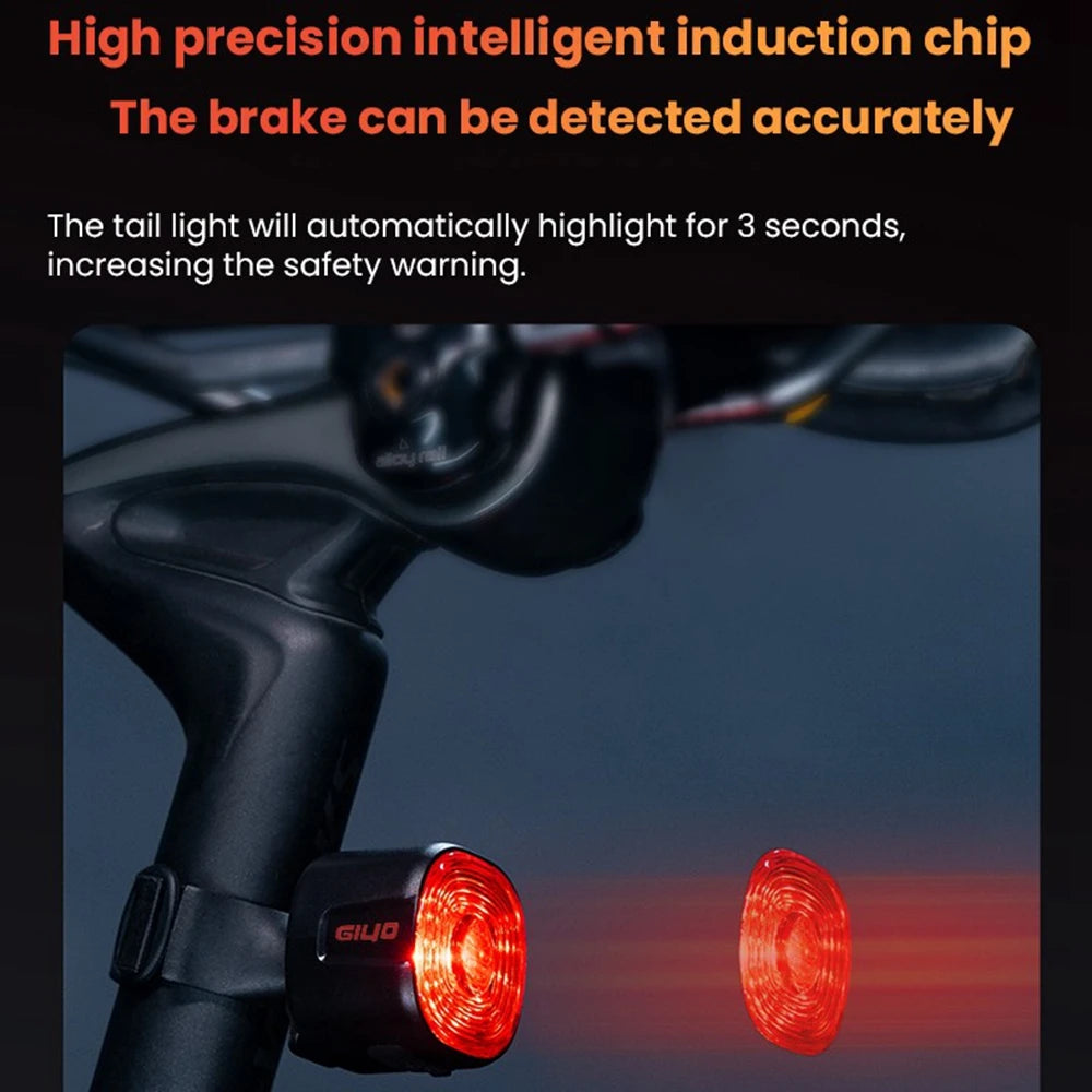 New Bicycle Smart Brake Tail Light MTB Road Bike Auto Brake Sensing Light USB Rechargeable IP66 Waterproof LED Warning Rear Lamp