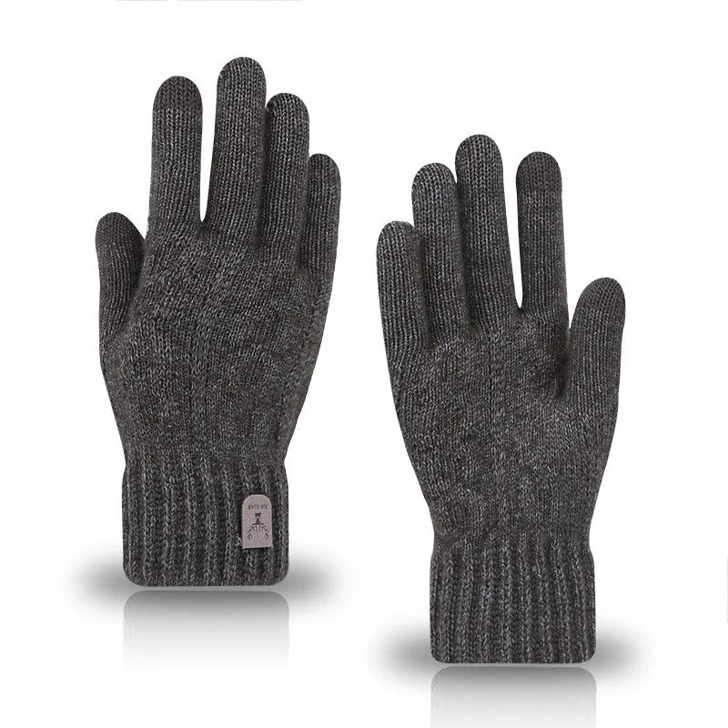 Men's warm gloves winter touch screen plus fleece gloves cold warm wool knitted gloves
