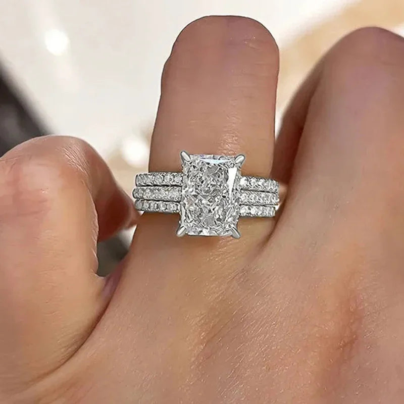 3Pcs Set Rings Luxury Geometric Rectangular Cubic Zirconia Women Rings for Engagement Wedding Party Hot Trendy Jewelry