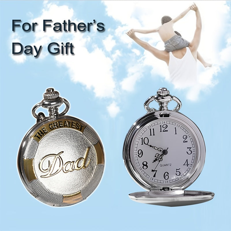 "Dad" Retro Pocket Quartz Watch Father's Best Gift Trendy Pocket Watch Pendant Necklace Clothing Accessories For Men