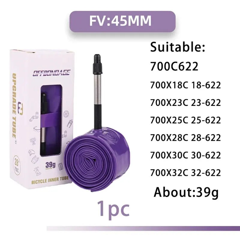 OFFBONDAGE 1Pcs Ultralight 39g Bike Inner Tube 700CC Road Bicycle TPU Material Tire 65mm Length French Valve Bicycle Accessory