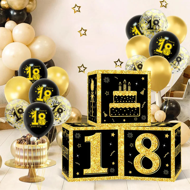 Gold Black Birthday Number Paper Boxes 18 30 40 50 60 70 75 80 Year Old Birthday Party Decoration Adult Birthday Party Supplies