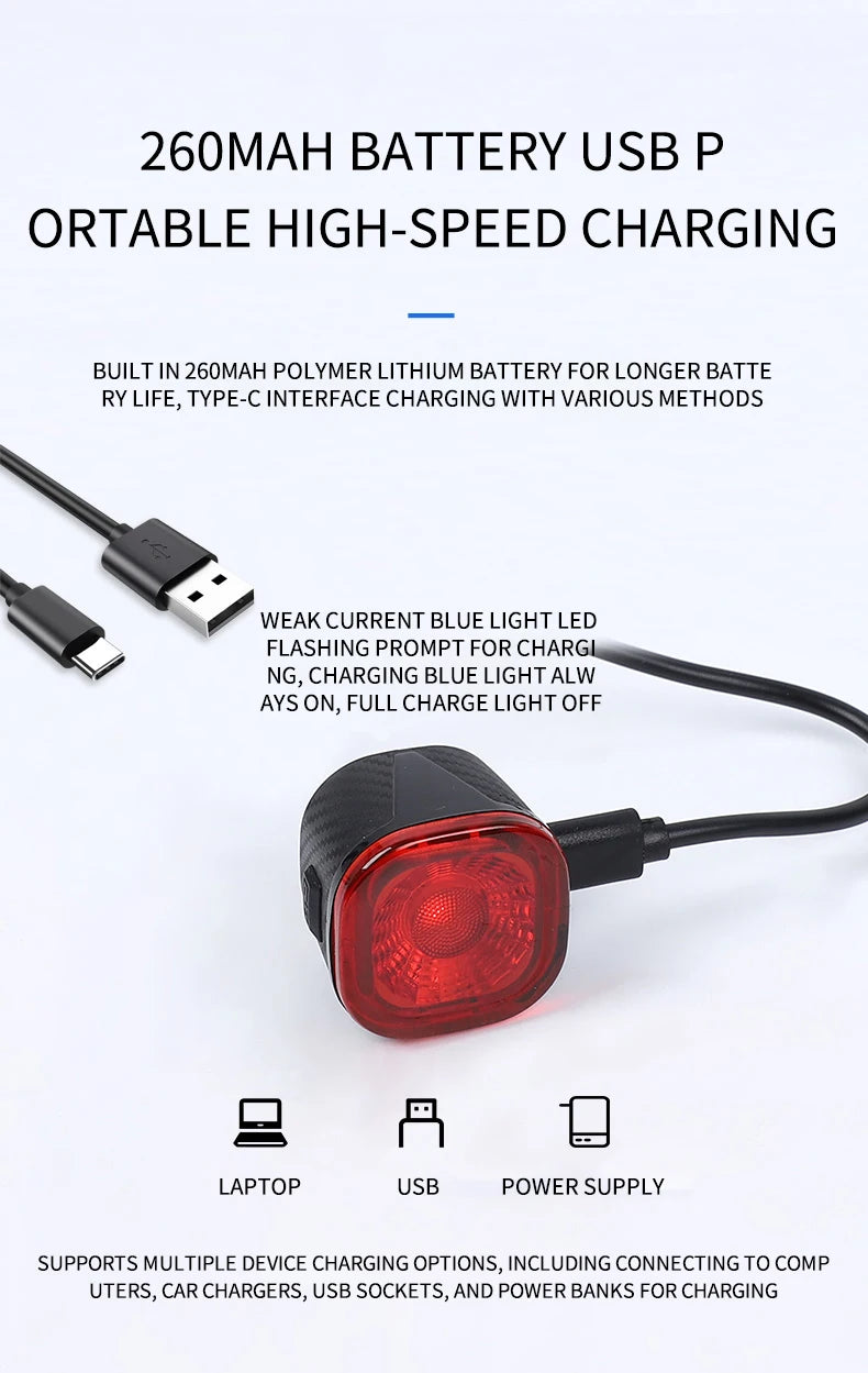 OFFBONDAGE Smart Bicycle Brake Light IPx6 Taillight Type-C Bike Tail Rear Light Auto Stop LED Riding Warning Cycling Light