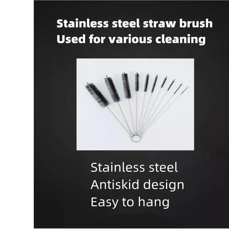 10pcs Set Stainless Steel Soft Hair Brush Pipette Test Tube Baby Bottle Brush Multifunctional Household Cleaning Tools Set
