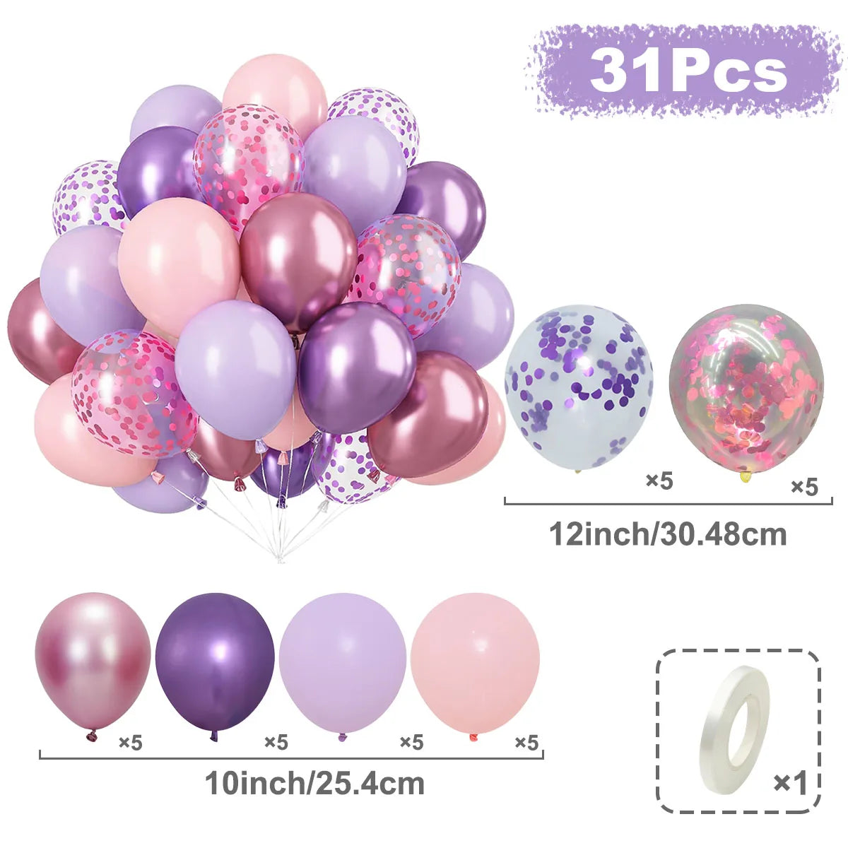 31/36/37/51/101Pcs Metallic Balloons Pearl Latex Balloon Gold Confetti Balloons for Birthday Weddings Baby Shower Party Decor