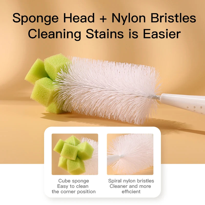 SAIDAH Simple Nylon Sponge Suction Feeding Bottle Nipple Pacifier Brush Set Water Sippy Vacuum Cup Cleaning(2 in 1)