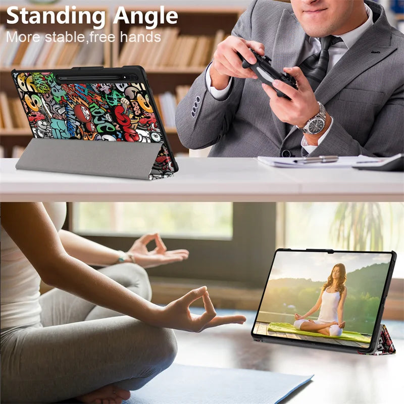 For Samsung Galaxy Tab S10 Ultra Case 14.6" Magnetic Fold PU Leather Stand Hard Tablet Funda For Galaxy Tab S9 Ultra Case Cover