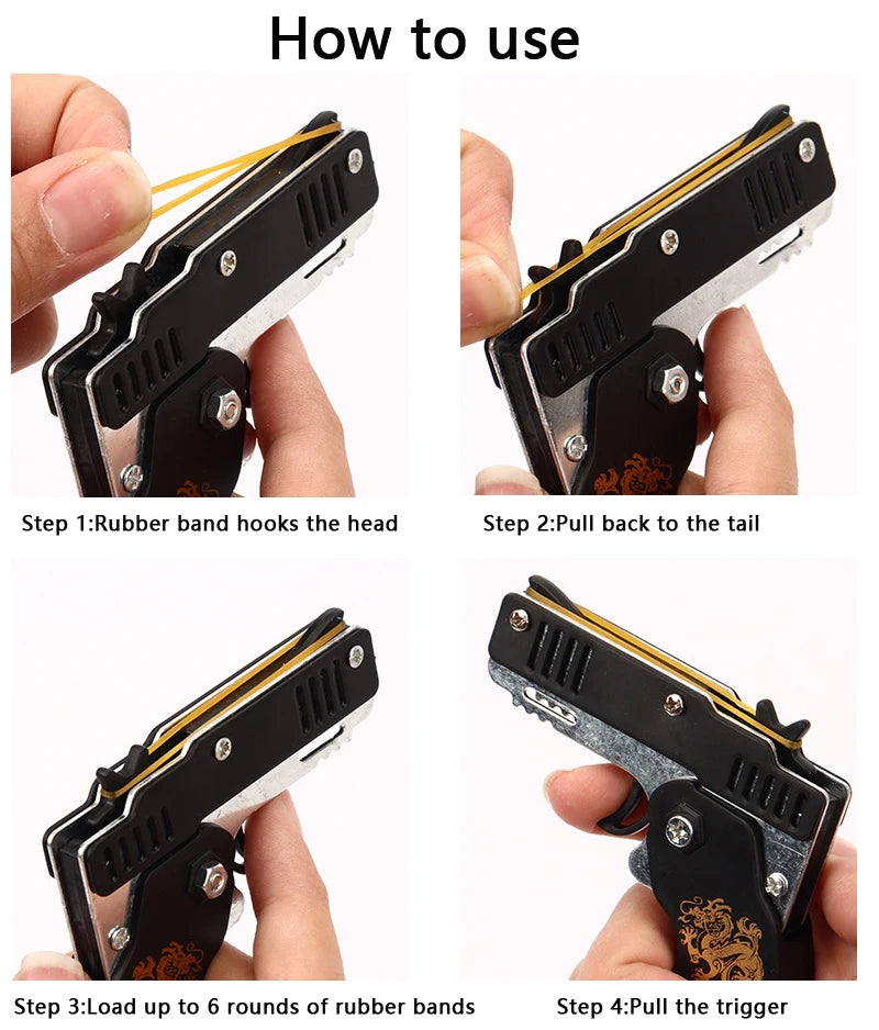 1PCS keychain gun 60 rubber bands rubber band gun Shooting Pistol Alloy Kid Outdoor Party metal gun gift boyfriend Gift Funny