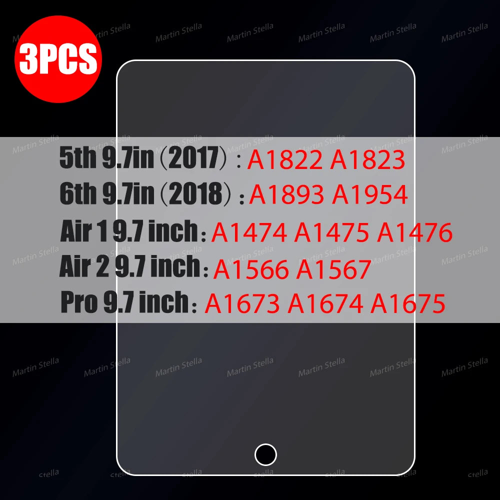 9H 3pcs Tempered Glass Screen Protector For iPad Pro 11 10th 9th Generation 8th 7 6 5 4 3 2 iPad Air 5 4 Mini 6 Pro 10.5 9.7