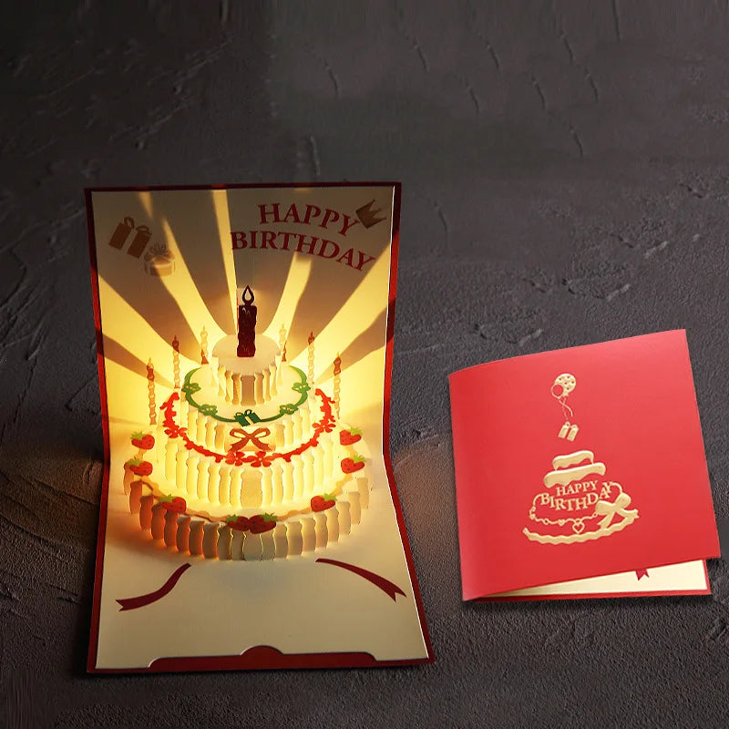Musical Birthday Greeting Cards 3D Pop Up Gift Card with Led Music Gift Cards with Envelope Wedding Decorations for Tables