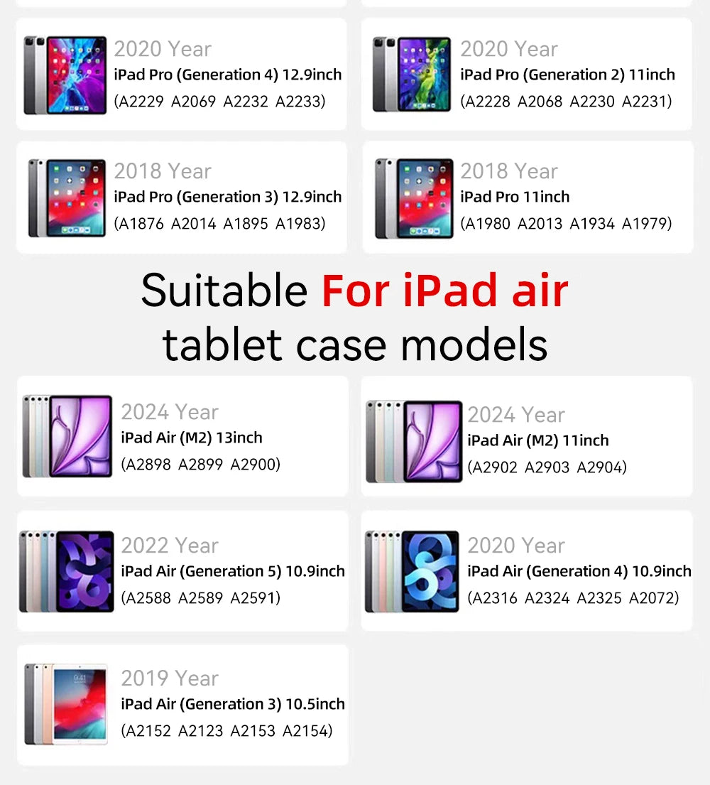 For iPad Case 2024 iPad Pro 13/11 M4 Air 11/13 M2 for 10th Gen Pro 12.9/11 Air 4/5th mini 6 Cover Y-bracket Acrylic Transparent