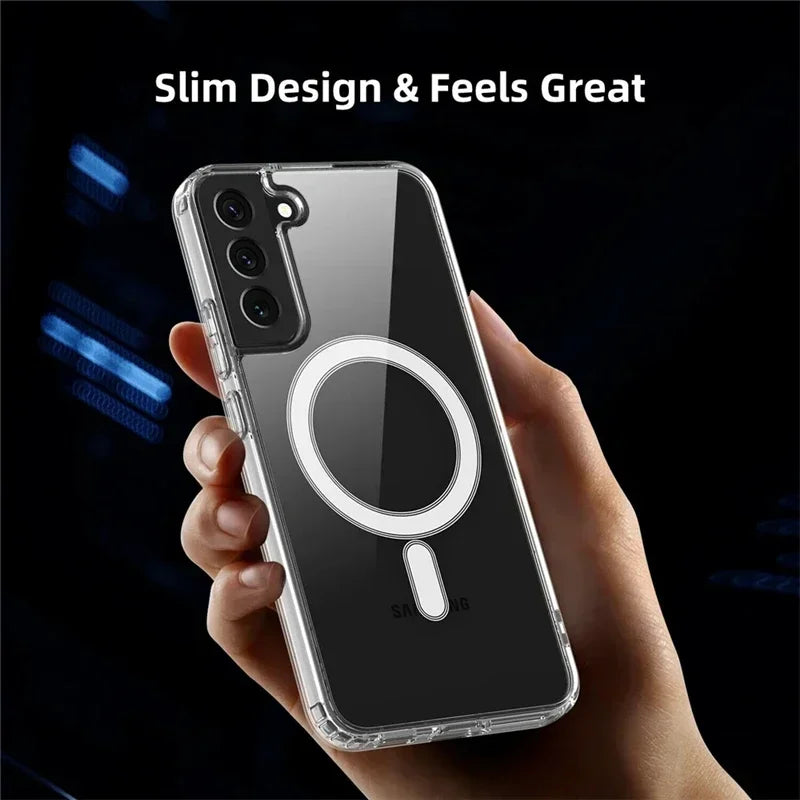 Original Magsafe Magnetic Case for Samsung Galaxy S25 24+ 21 FE S22 Plus S23 Ultra Plus Wireless Charging Shockproof Clear Cover