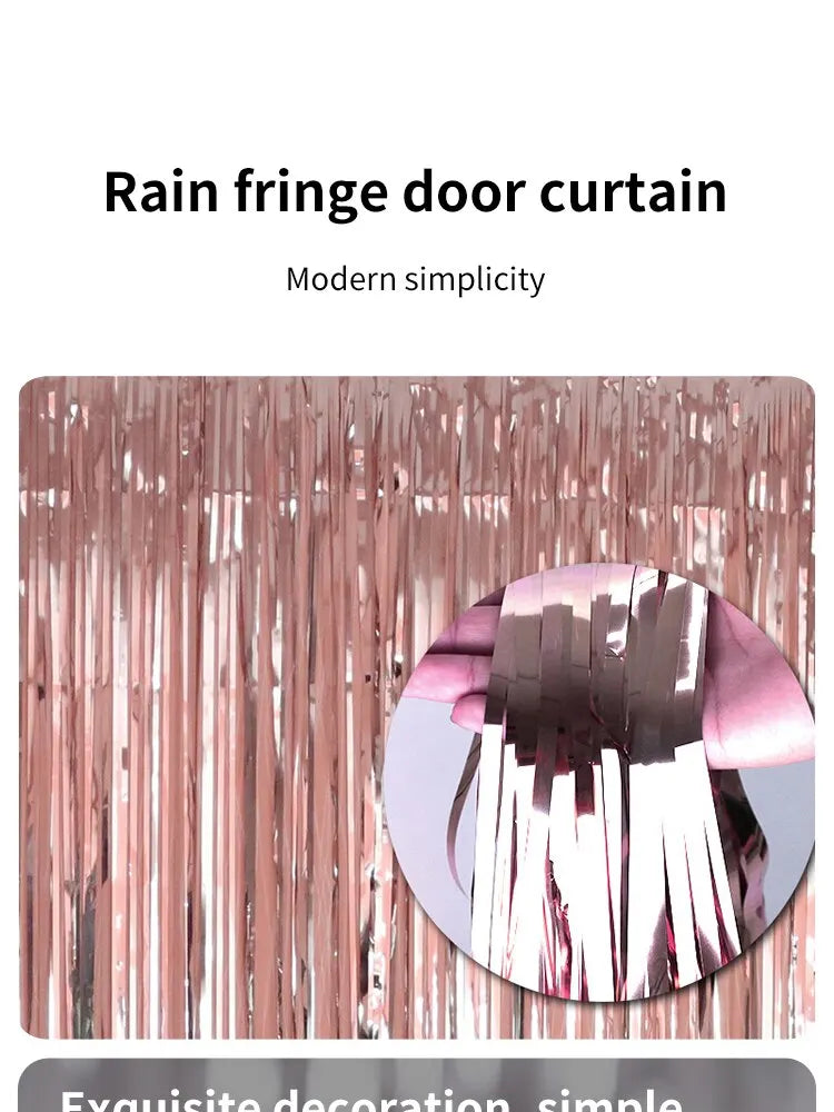 1x2M Silver Rose Gold Rain Tinsel Curtain First Happy Birthday Wedding Decoration Adult Kids Baby Boy Girl 1st One Year Decor