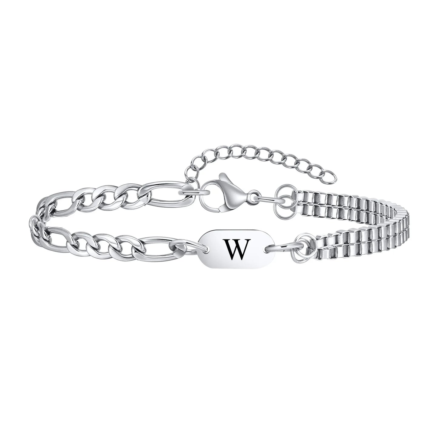Vnox A-Z Initial Bracelets for Men Women, Never Fade Figaro Chain, Double Layered Box Link Chain Bracelets, Name Gift for Him