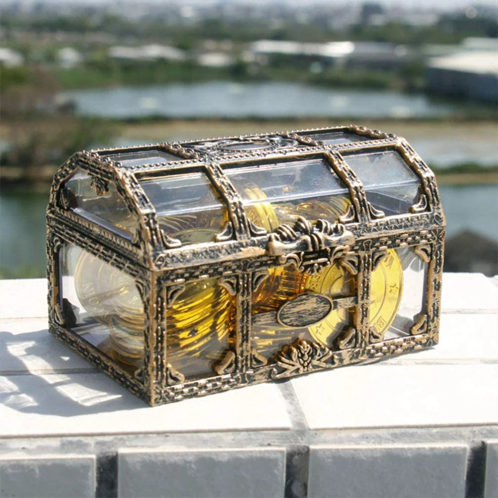 Vintage Treasure Chest Storage Box Transparent Pirate Candy Jewelry Display Box for Wedding Party Birthday