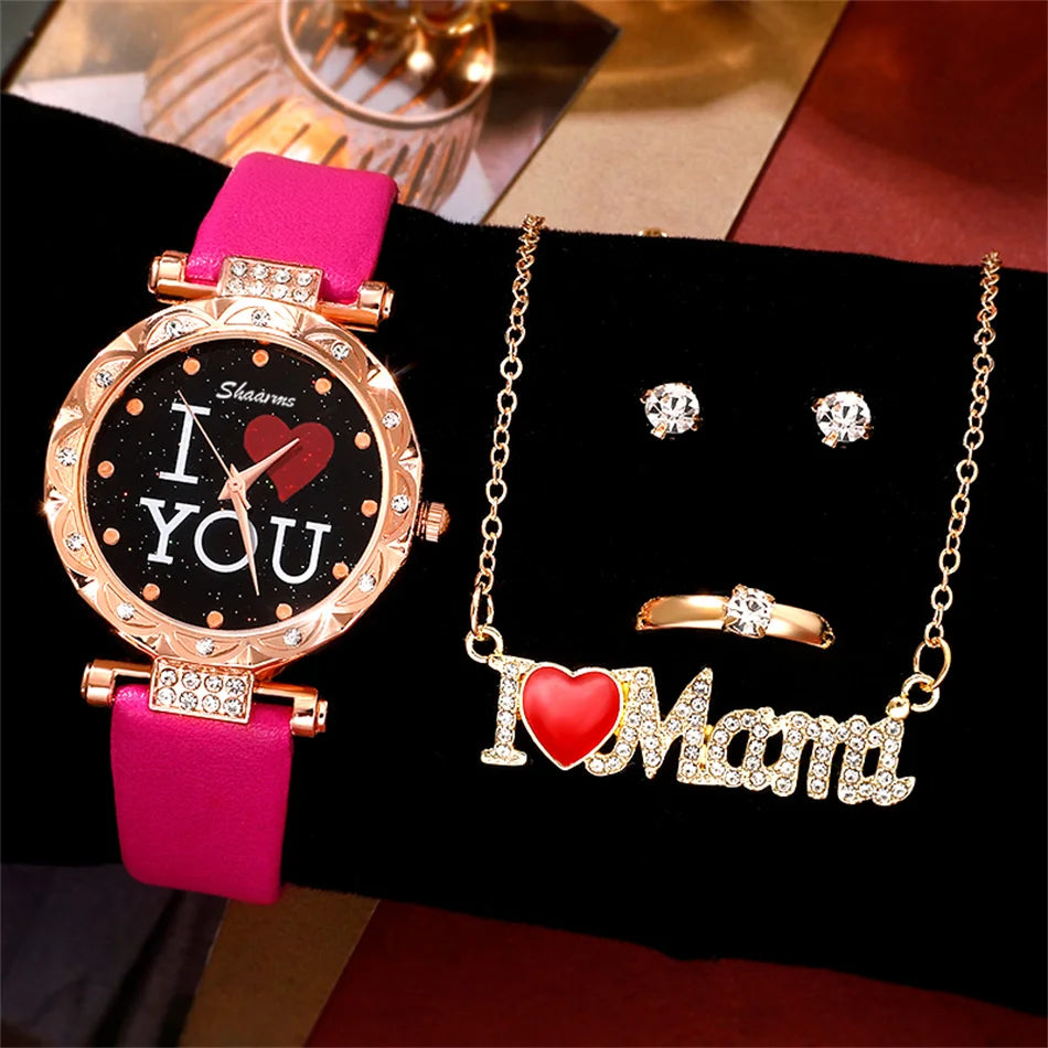 5pcs Set Women Watches Luxury Female Quartz Wristwatch Love Dial Fashion Ladies Wrist Watch Reloj Mujer Relogio Feminino