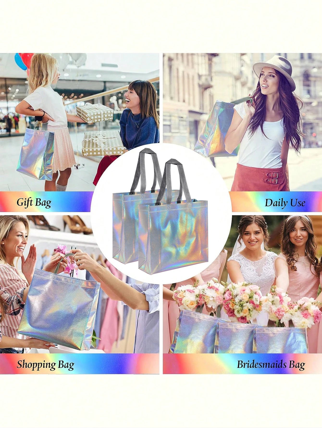 1/5/10pcs silver reusable gift tote grocery shopping bags apply to bridesmaids birthday party wedding, bachelor party supplies