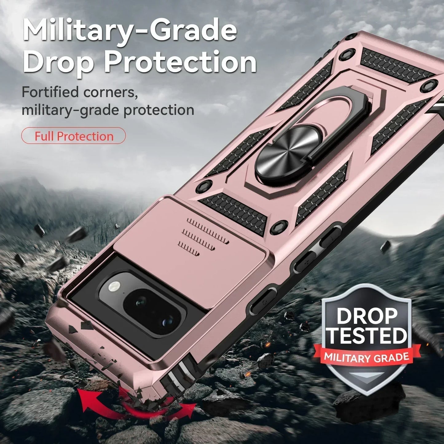 Shockproof Hybrid Dual Layer Magnetic Metal Ring stand Case For Google Pixel 9 8 7 Pro 6 6A 7A Slide Camera Lens Protetion Cover