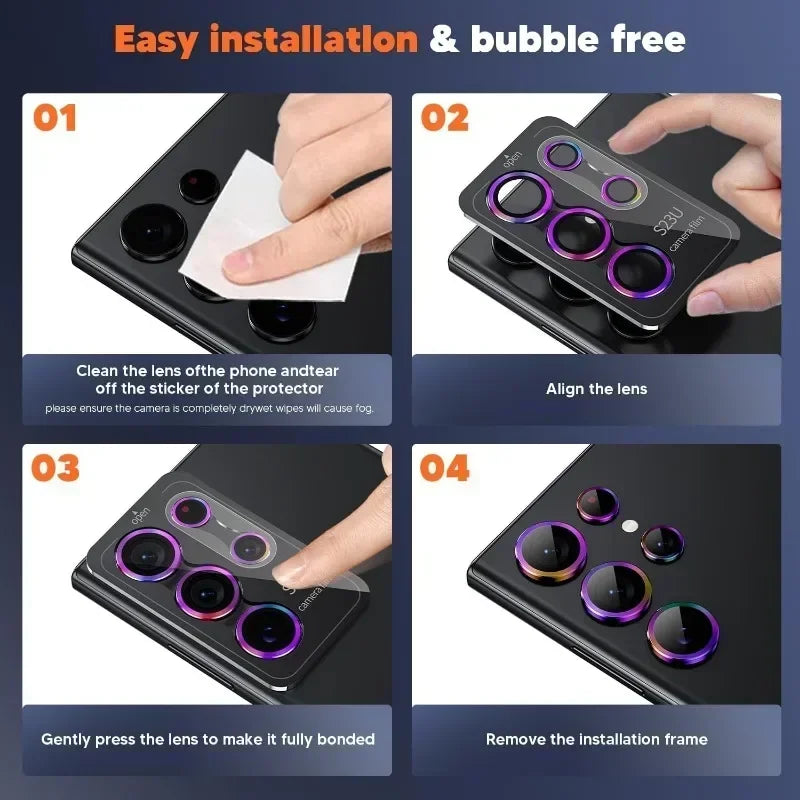 2 Pcs Camera Lens Protector For Samsung S25 S24 Ultra Plus A56 A55 9H Tempered Glass Screen Protector Cover Film Metal Ring