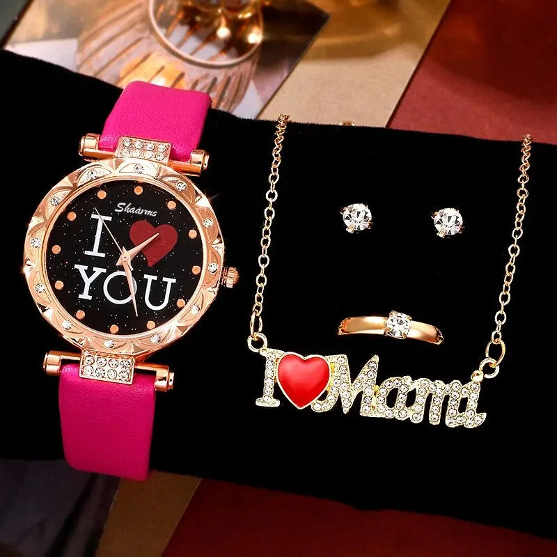 5pcs Set Women Watches Luxury Female Quartz Wristwatch Love Dial Fashion Ladies Wrist Watch Reloj Mujer Relogio Feminino
