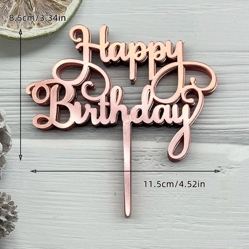 10Pcs Acrylic Happy Birthday Cake Topper Black Gold Silver Designs Cake Decorations for Kids, Men, Women & Baby Showers
