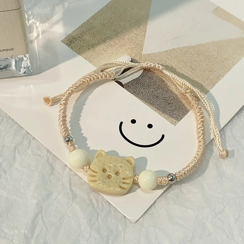 1/2PCS Tassels Big Eye Cat Bracelets for Women Men Sweet Cool Skull Ceramic Beaded Bracelet Aesthetic Party Jewelry Accessories