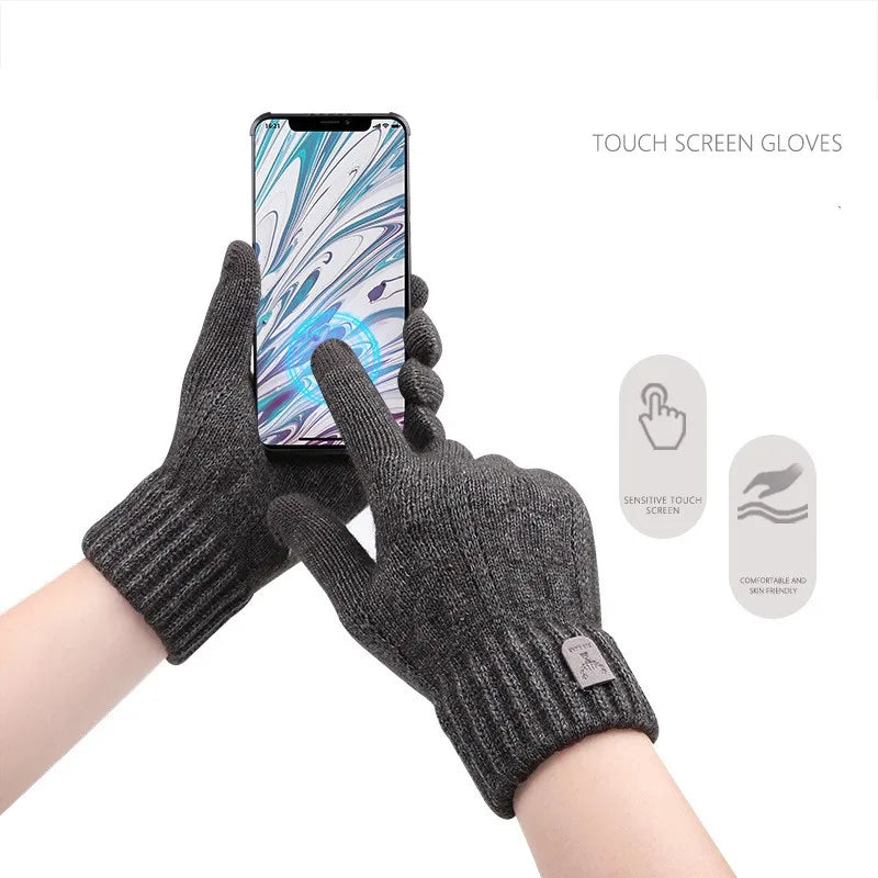Men's warm gloves winter touch screen plus fleece gloves cold warm wool knitted gloves