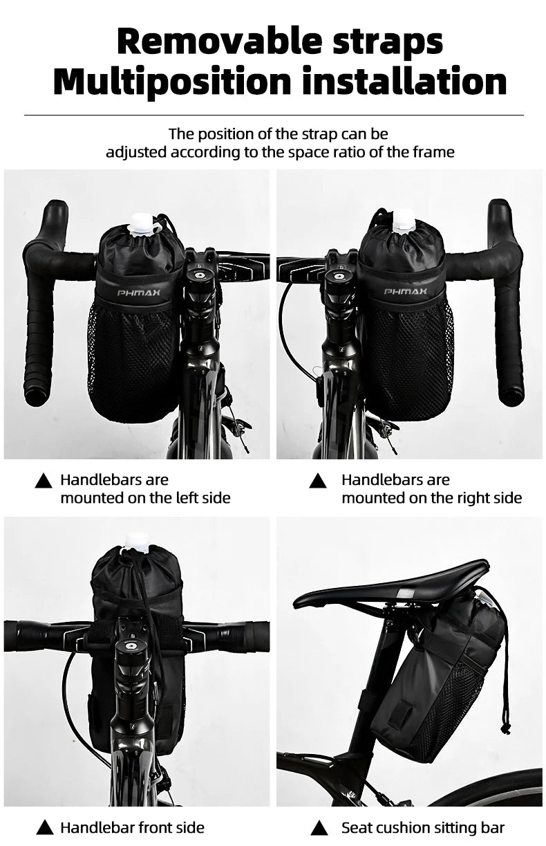 PHMAX Bike Bottle Holder Cycling Water Bottle Carrier Pouch Insulated Kettle MTB Road Bicycle Handlebar Bag Accessories