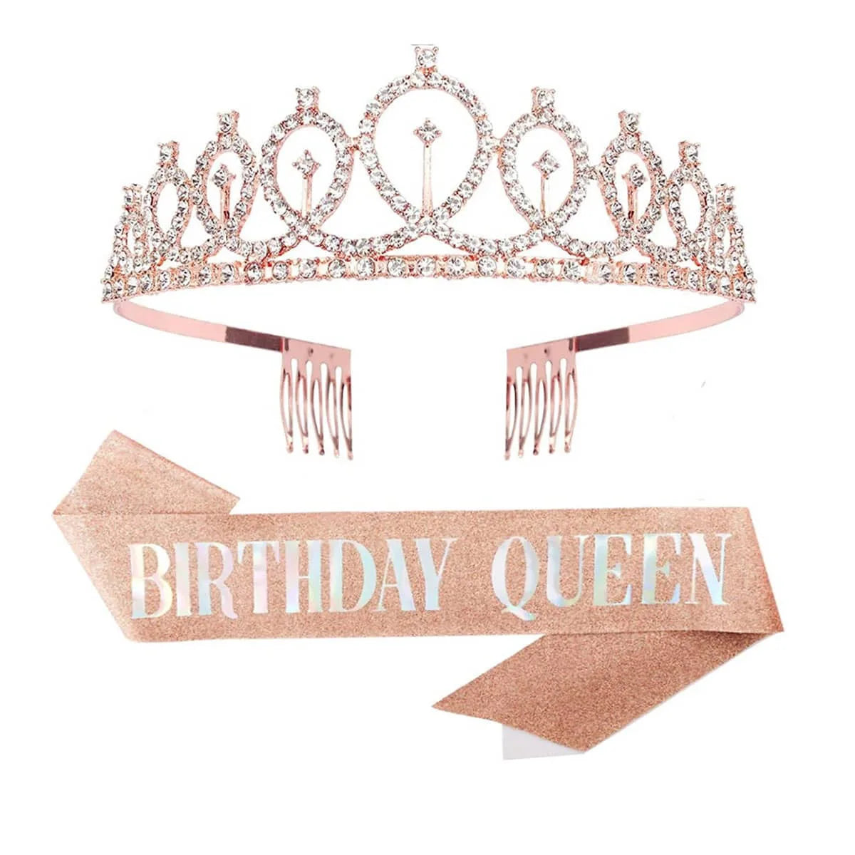 2pcs "Birthday Queen" Ribbon + Birthday crown tiara for Bachelorette Party Girls Birthday Party Decoration Party Supplies Gifts