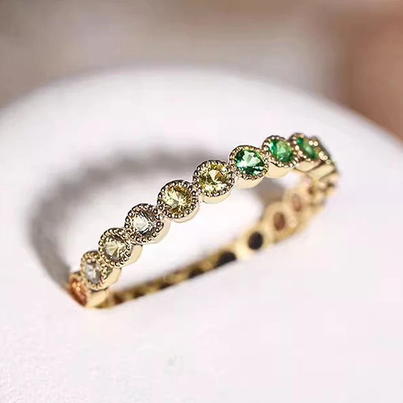 Colorful Rainbow Cubic Zircon Promise Rings for Women Gold Color Luxury Trendy Wedding Accessories Statement Girl Jewelry