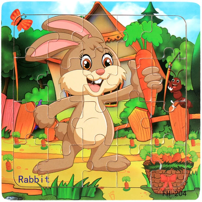 Baby Toys 20Piece Wooden Puzzle Cartoon Animal Vehicle 3D Jigsaw Puzzle Game Montessori Educational Toys For Children Gifts