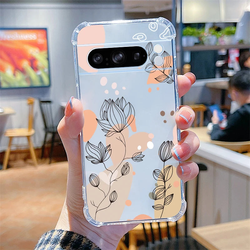 P ixel 8 Pro Plant Flower Transparent Phone Case For Google Pixel 8Pro 7A 8A 6 8 9 6Pro 9ProXL 7Pro 6A 7 9Pro Cover