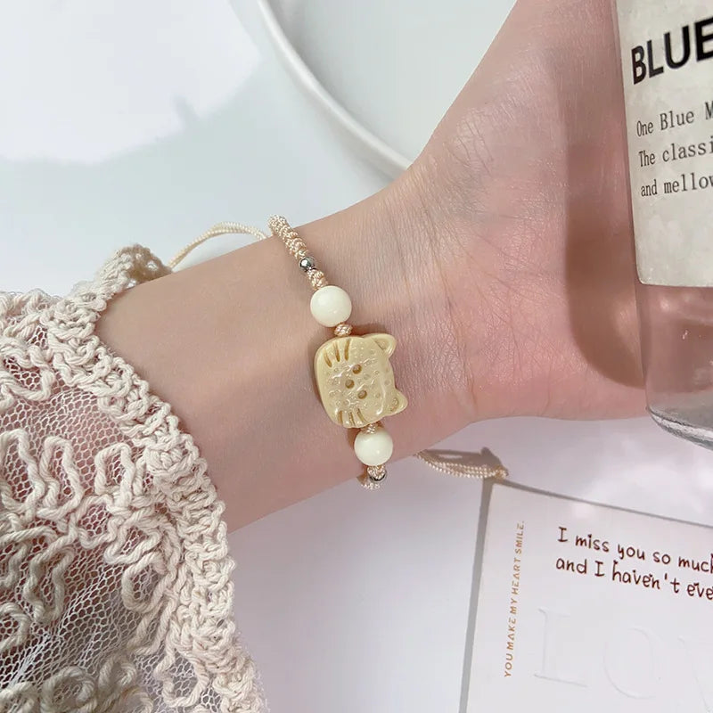 1/2PCS Tassels Big Eye Cat Bracelets for Women Men Sweet Cool Skull Ceramic Beaded Bracelet Aesthetic Party Jewelry Accessories