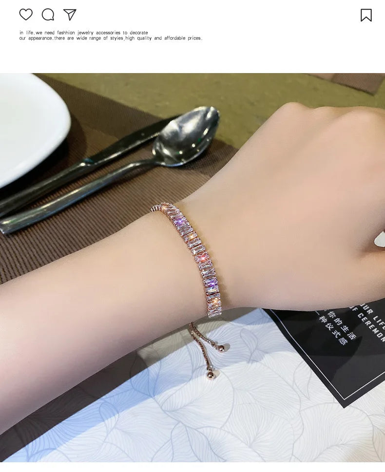 Full of Rhinestone Stainless Steel Bracelet For Women 2022 New Designer Shiny Luxury Zircon Adjustable Bracelets Jewelry Gift