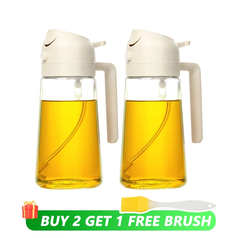 500mL Oil Empty Bottle 2in1 Sprayer & Pourer Plastic Oil Container Kitchen Cooking Oil Dispenser Vaporizer Cruet for Camping BBQ