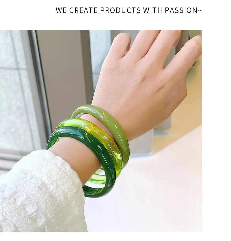 3pcs New Vintage Resin Acrylic Bangle Set for Women Jewelry Korean Cuff Bangles Bracelets with Charms Designer Round New Gifts