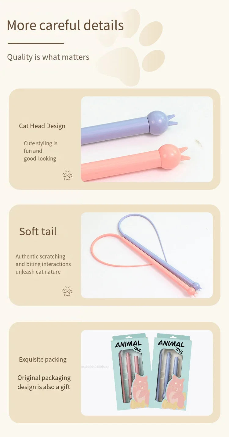 Simulated Mouse Tail Cat Toy Cat Teaser Funny Stick Silicone Long Tail Pet Interactive Toys for Cats Kitten Hunting Pet Products