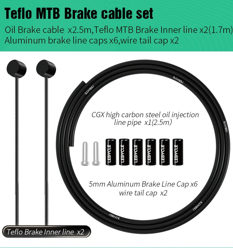 Lebycle MTB Road Bike 2pc Brake Line 1.7m Derailleur Shift Inner Wire 1.55/2.1m Brake Hose 2.5m Teflon Coated Bicycle Cable