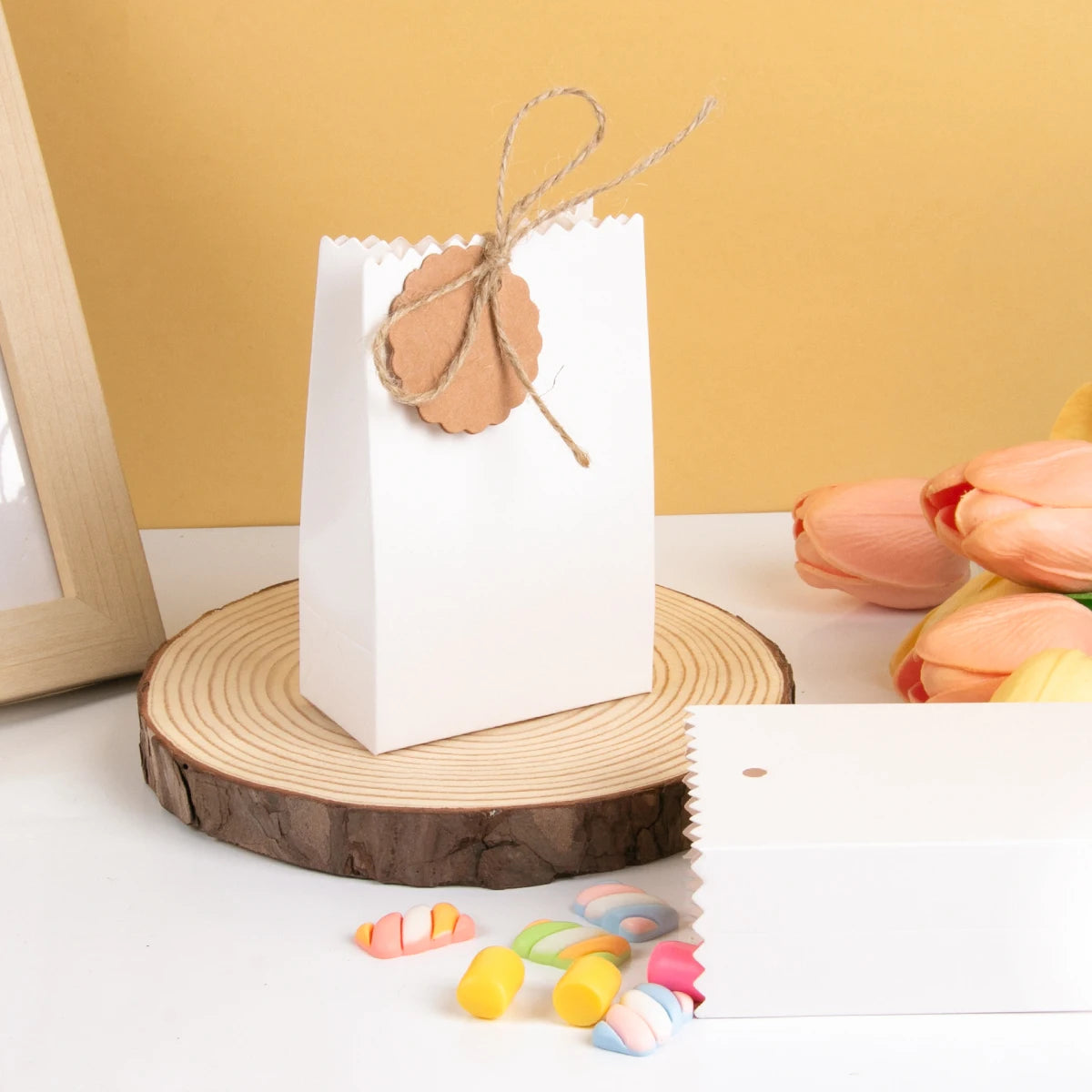10/20/30pcs Retro Kraft Paper DIY Gift Bag White Brown Cookie Wedding Favor Candy Box Food Packaging Bag With Rope Birthday Deco