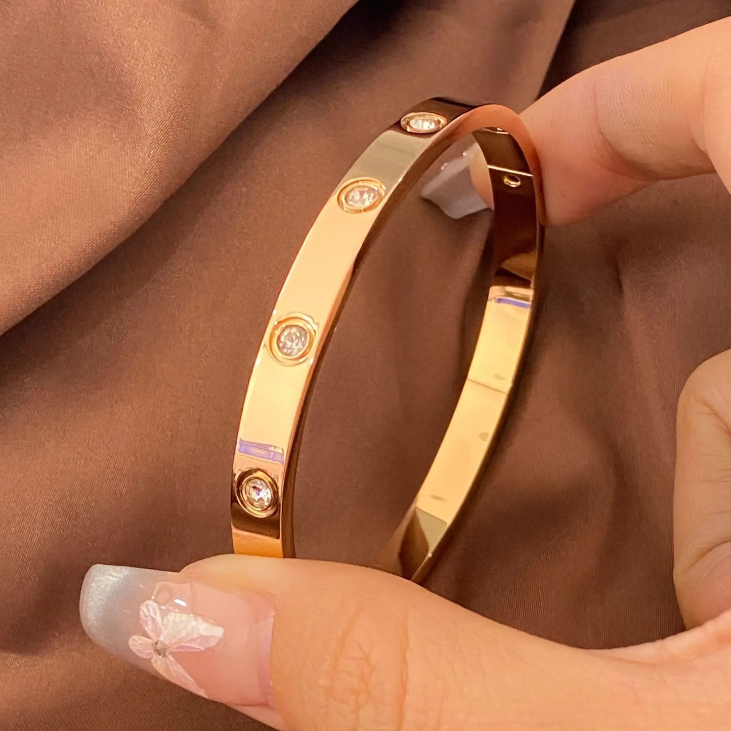 Htpwe Stainless Steel Diamond Ring Stacking Bracelet Women 18k Gold Plated Couple Holiday Gift Fashion Bracelet Party Jewelry