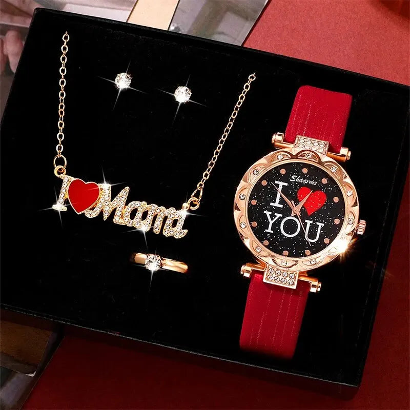 5pcs Set Women Watches Luxury Female Quartz Wristwatch Love Dial Fashion Ladies Wrist Watch Reloj Mujer Relogio Feminino