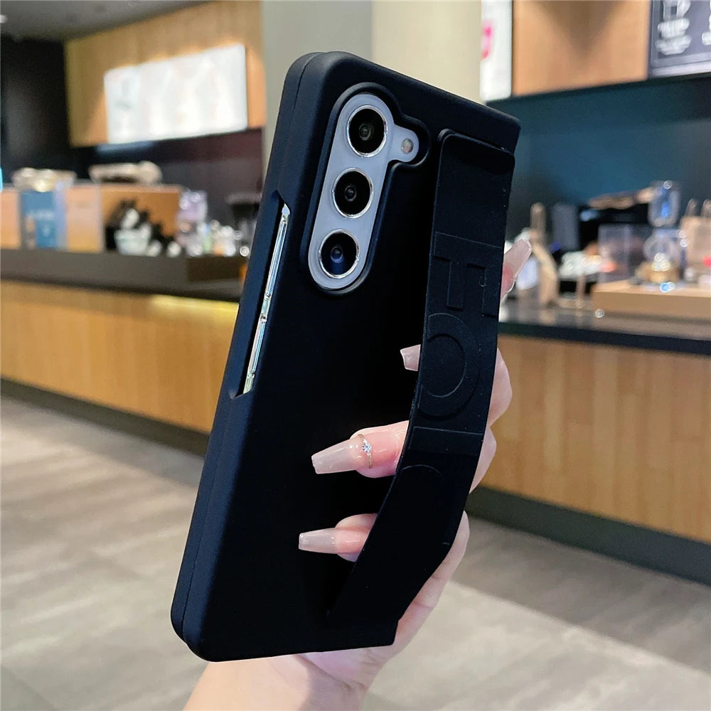 Luxury Soft Silicone Wrist Strap Bracket Phone Case For Samsung Galaxy Z Fold 6 5 4 3 ZFold 3 Cases Ultra Thin Matte Hard Cover