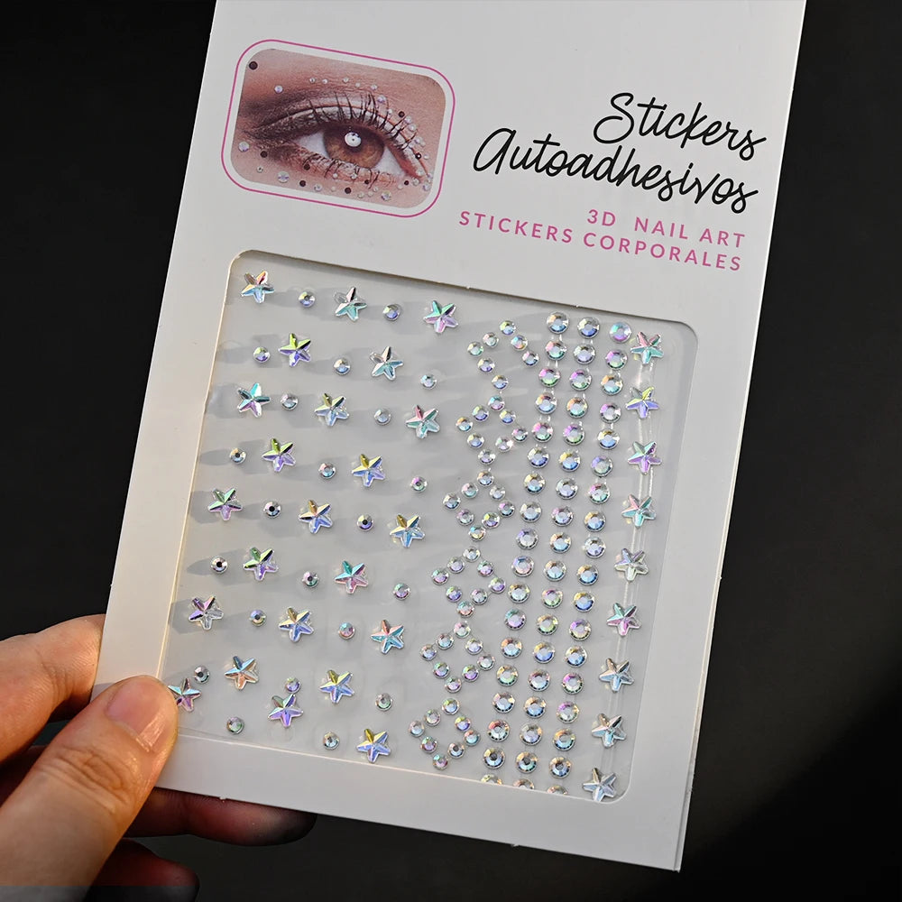 1Pcs Face Diamond Gem Sticker 5D Colorful Rhinestone Tattoo Eyeshadow Stickers fo Festival Nail Body Makeup Bling Jewel DIY Deco