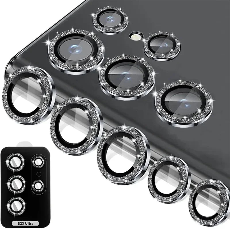 Glitter Diamond Camera Lens Protector For Samsung Galaxy S25 Ultra S25Plus S24Ultra S23 22Ultra Metal Ring Tempered Glass Cover