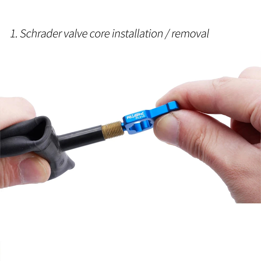 RISK 4 in 1 Bike Valve Core Wrench With 2 Presta Valve caps set Road Bicycle Valve Installation Removal Portable Repair Tool