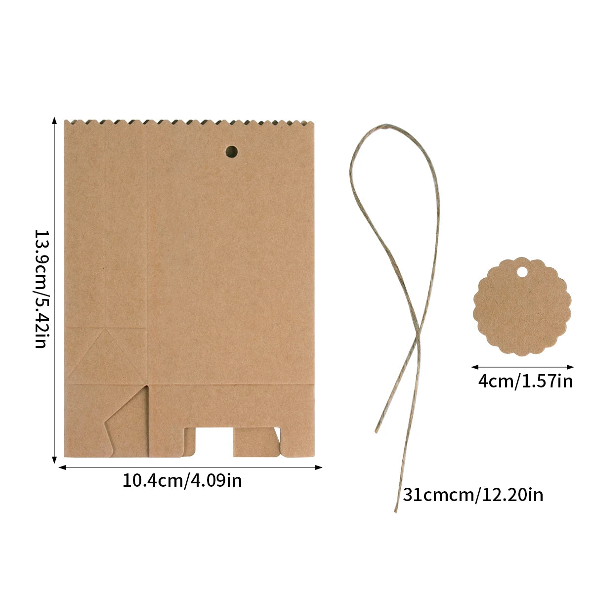10/20/30pcs Retro Kraft Paper DIY Gift Bag White Brown Cookie Wedding Favor Candy Box Food Packaging Bag With Rope Birthday Deco