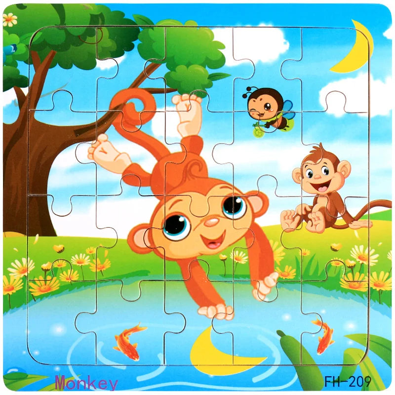 Baby Toys 20Piece Wooden Puzzle Cartoon Animal Vehicle 3D Jigsaw Puzzle Game Montessori Educational Toys For Children Gifts