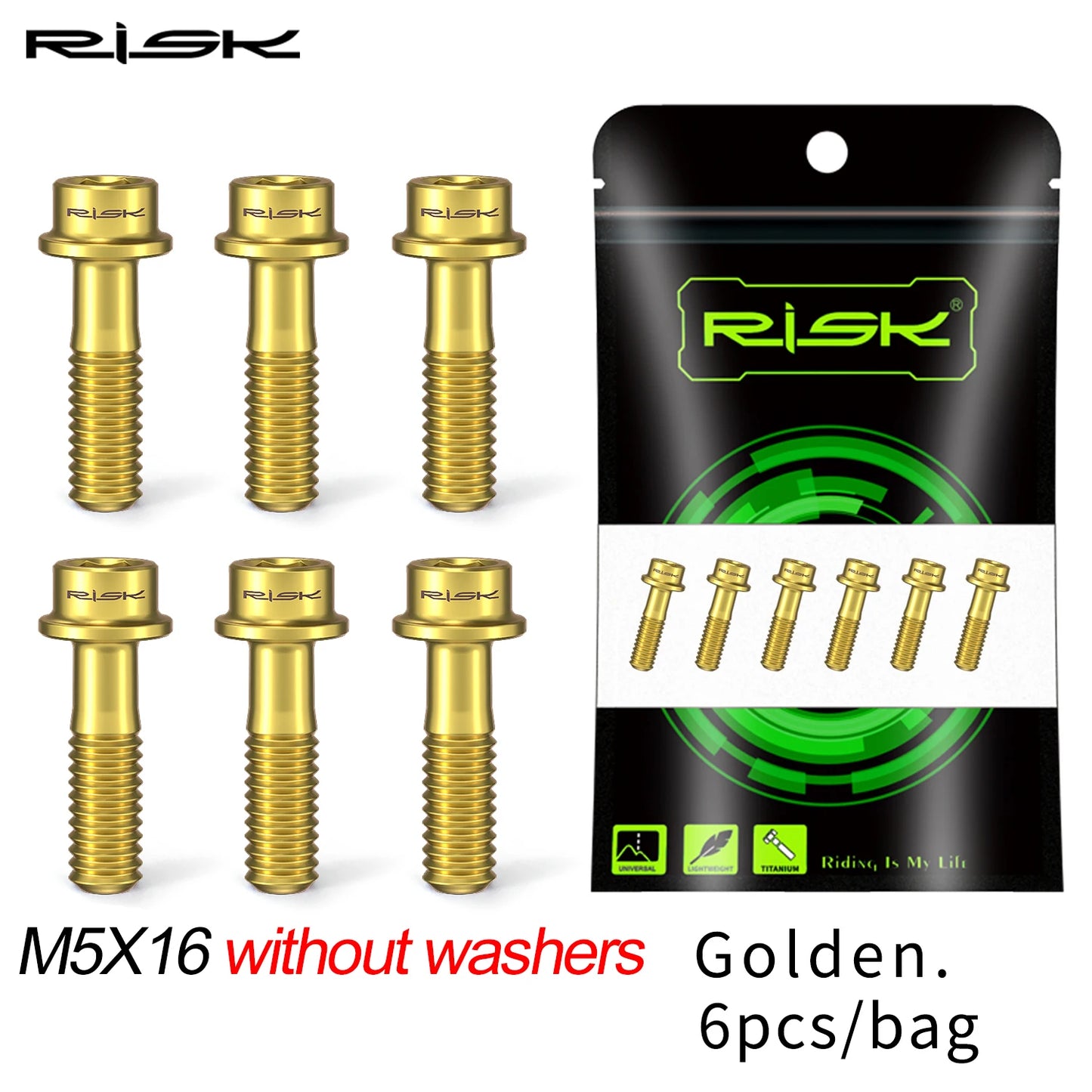 6pcs/bag RISK Bike Stem Bolts Bicycle Handlebar Fixing Screws Titanium Alloy M5x16 M5x18 M5X20 Wish Washers Hex Socket Head